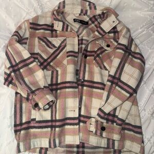 Zara Pink and Cream Plaid Utility Jacket